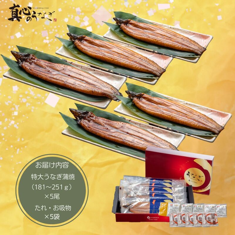 【大容量!!】【宮崎県産】特大うなぎ蒲焼5尾セット　土用の丑の日　御中元　国産鰻　送料無料【鮮魚・魚介類】