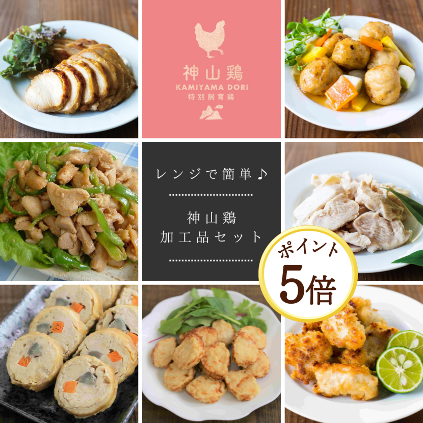 【9月7日ポイント5倍】【送料込】【レンジで簡単♪7パック!!】神山鶏加工品セット