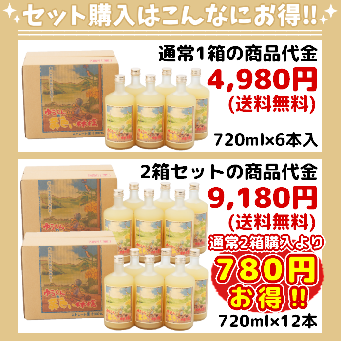 【ギフト対応】青森 りんごジュース「ゆうくんの黄色い林檎」720ml×6本入2箱セット【送料込】