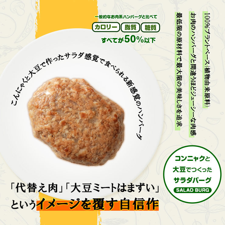 プラントベース 100%植物由来 大豆たんぱく加工品 常温保存 ビーガン対応 大豆ミート 代替肉 人工肉 サラダバーグ 90g×6 疑似ミート フェイクミート 代替肉 代替え肉 ダイエット ダイエット食品肉 もどき  ロカボ 糖質制限食 糖質オフ 糖質制限 低糖質 食材 糖質オフ