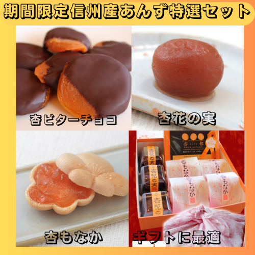 【期間限定11月～3月販売】【冬季限定・送料込】信州産杏づくし★杏もなか・杏花の実・杏チョコ（ビター）　詰合せセットC【スイーツ】