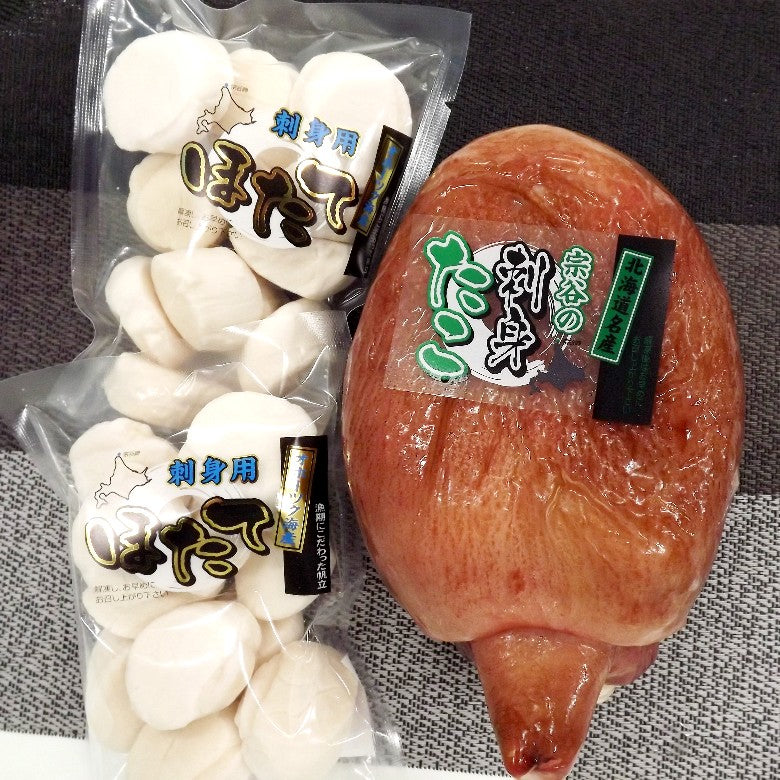 【送料無料】製造元直送！ワンランク上の「刺身ほたて30玉」と「たこ頭」セット【たこはスライスサービス可能です】