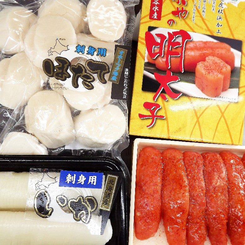 【送料無料】『刺身ほたて・明太子・刺身いか』北海道セット※イカと明太子を和えて一品料理で！
