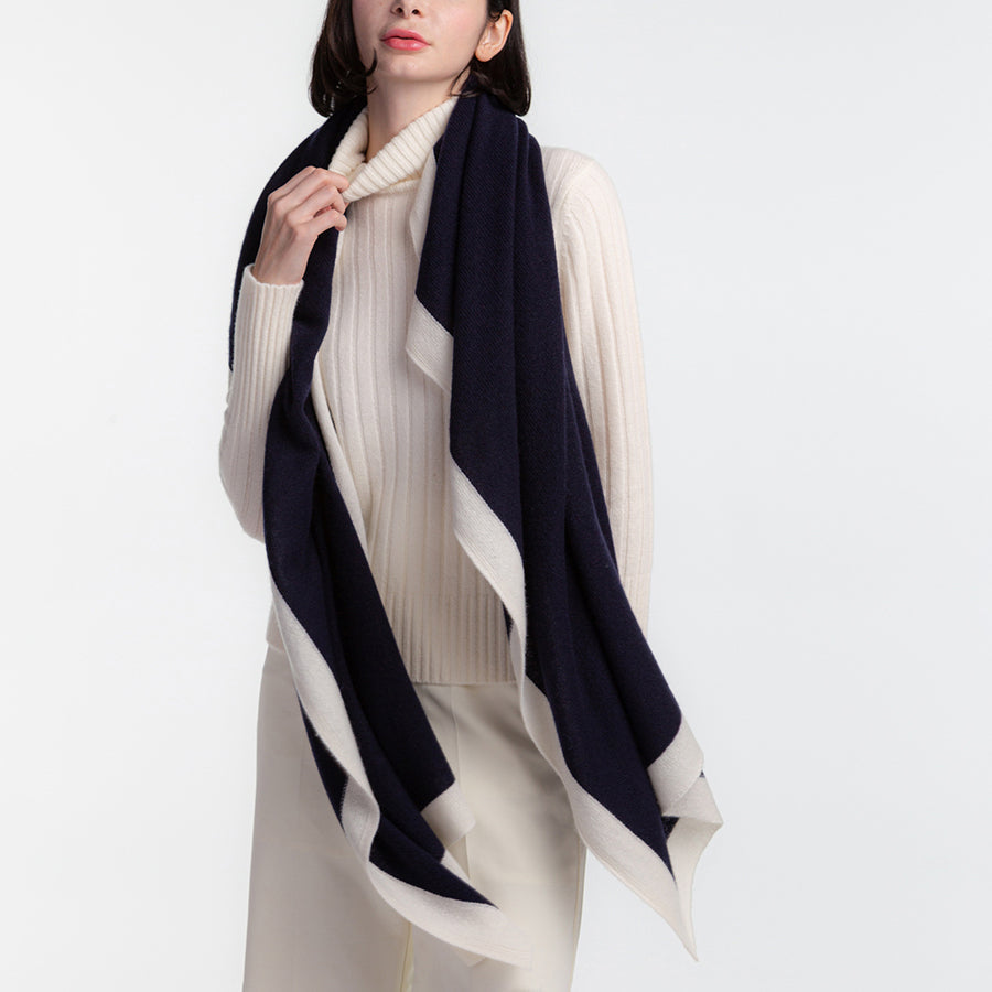 UTO 岩手産最高等級カシミヤ100%ニット 額縁配色 天使のストール ラージサイズ（200cm×78cm）【カラー5色 送料無料 高級ギフト 贈り物 プレゼント レディース メンズ 洗える/育てるカシミヤ】