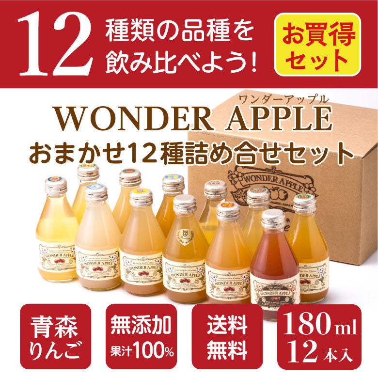 青森県産　りんごジュース　ＷＯＮＤＥＲ　ＡＰＰＬＥ　おまかせ　１２種詰め合せセット　１２本入り【送料無料】