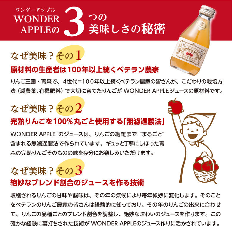 青森県産 無添加 りんごジュース WONDER APPLE プレミアム