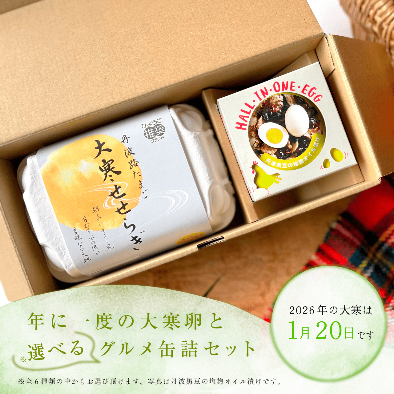 【2026】丹波路たまご大寒せせらぎ6個＋HALL・IN・ONE・EGG1種セット