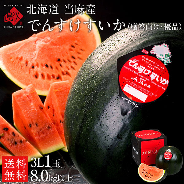 【贈答向け 共撰優品】スイカ でんすけすいか 北海道 当麻産 L　1玉【送料無料】【産地直送】  すいか 西瓜 お土産 グルメ ギフト 食品 景品 贈り物 お土産 お取り寄せ 暑中見舞い 残暑見舞い デンスケスイカ【フルーツ】