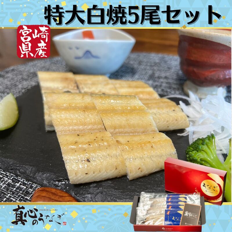 【大容量！】【宮崎県産うなぎ】うなぎ白焼特大5尾セット　入学祝　国産鰻　送料無料