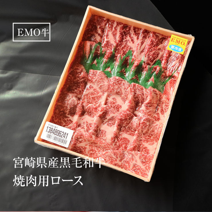 ギフト 贈り物 焼肉用(やきにく/焼き肉焼き肉セット) ロース500ｇ 宮崎県産 黒毛和牛 EMO牛（有田牛） 冷凍食品 おかず お取り寄せグルメ  冷凍食品 ホルモン剤不使用 抗生物質不使用 遺伝子組換え飼料不使用 ホルモンフリー 高級 牛肉