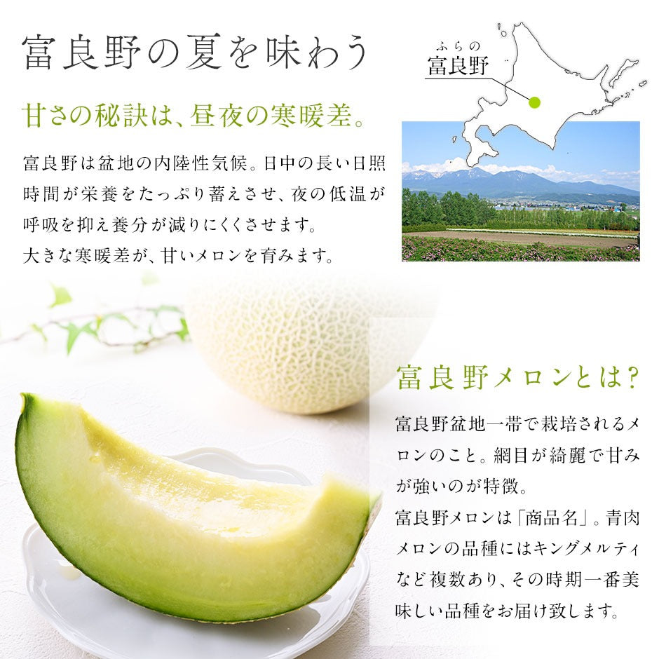 予約開始　夏ギフト 富良野 青肉 メロン 送料無料 北海道 産地直送 フルーツ 果物【農作物】【島の人】【お取り寄せグルメ】御中元 お取り寄せグルメ ギフト 食べ物 食品 ふらの グルメ