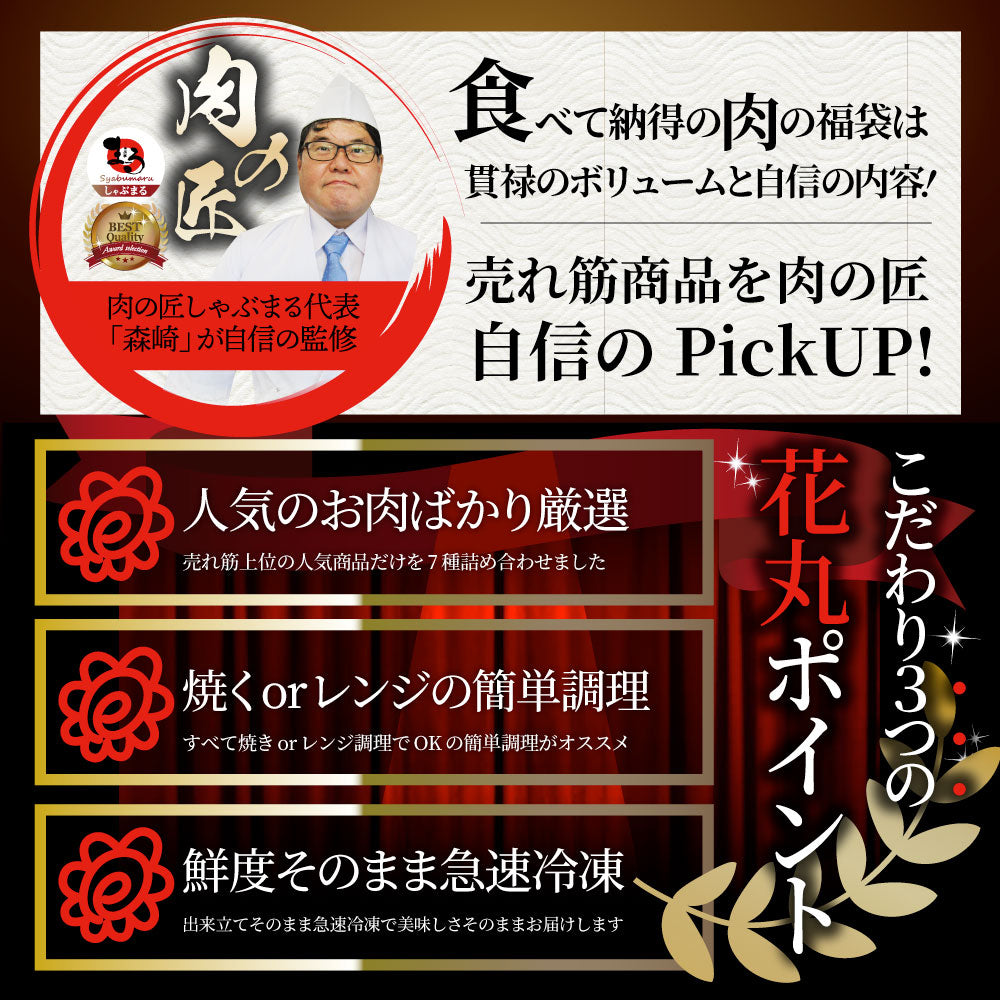 肉の福袋 ブロンズ メガ盛り 総重量2.25kg（ 7種 食べ比べ ）完全赤字の肉袋！焼くだけ＆レンジで簡単調理！ランキング1位＆人気のお肉ばかりの豪華セット 福袋 牛肉 焼肉セット 焼肉 ランキング1位ソーセージ ハンバーグ 時短 プレゼント 送料無料