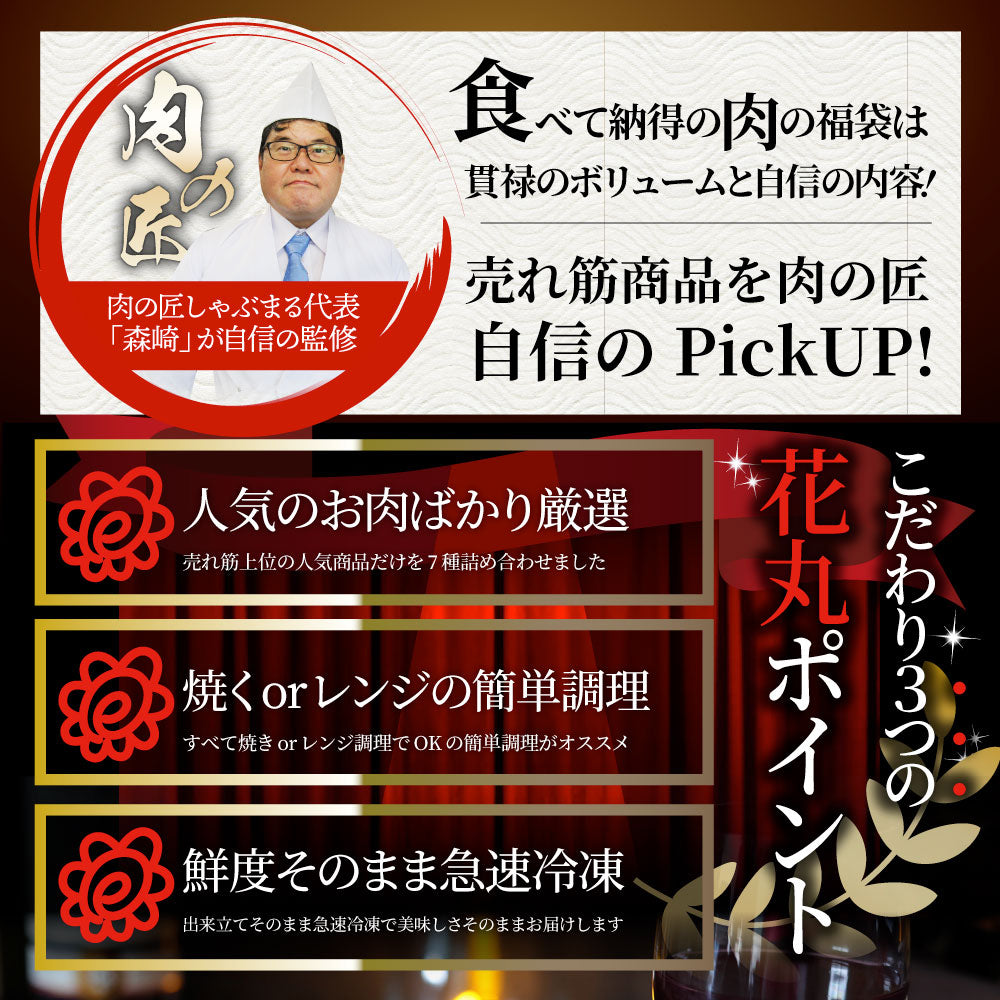 肉の福袋 ブロンズ メガ盛り 総重量2.25kg（ 7種 食べ比べ ）完全赤字の肉袋！焼くだけ＆レンジで簡単調理！ランキング1位＆人気のお肉ばかりの豪華セット 福袋 牛肉 焼肉セット 焼肉 ランキング1位ソーセージ ハンバーグ 時短 プレゼント 送料無料