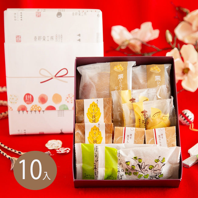 栗和菓子の5種10入と白川煎茶（風呂敷）セット 岐阜 良平堂