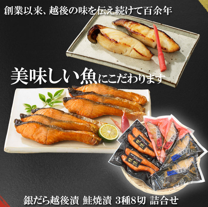 【送料無料】銀だら越後漬 鮭焼漬 3種8切 詰合せ バラエティセット ギフト 2025 海鮮問屋 見田元七商店