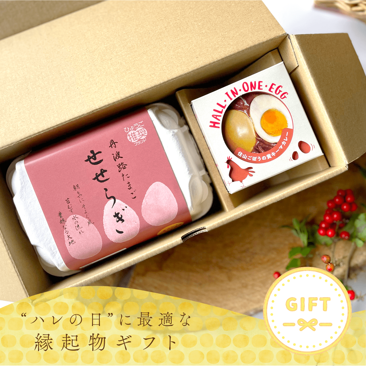 若鶏が生んだ初卵と親鶏の 贅沢グルメ缶詰HALL・IN・ONE・EGG【住山ごぼうの黄キーマカレー】+ 丹波路たまご「せせらぎ」 ギフトセット