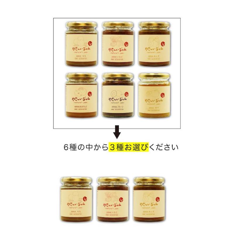 やさしいジャム 6種 選べる 3本セット 国産 瓶 フルーツ 低カロリー 苺 桃 杏 柚子 林檎 プルーン 離乳食 無添加 子供 1歳 低糖質 砂糖不使用 添加物不使用