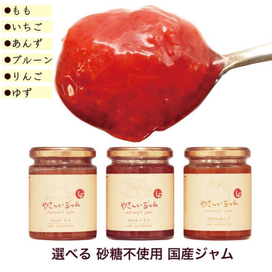 やさしいジャム 6種 選べる 3本セット 国産 瓶 フルーツ 低カロリー 苺 桃 杏 柚子 林檎 プルーン 離乳食 無添加 子供 1歳 低糖質 砂糖不使用 添加物不使用