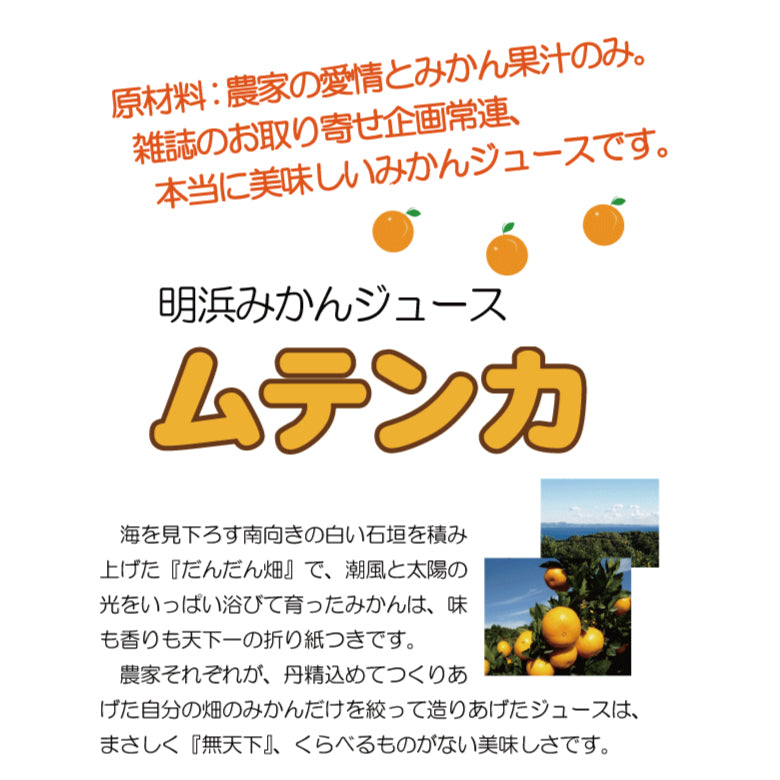 【ふるさと創生館】安心無添加！愛媛県明浜町の100％みかんジュース　ムテンカ 720ml瓶×2本 [ギフト箱入り]