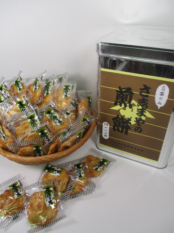 青のりの風味豊かなお茶の花形堅焼きせんべい【茶のみ 一斗缶入り たっぷり110枚】