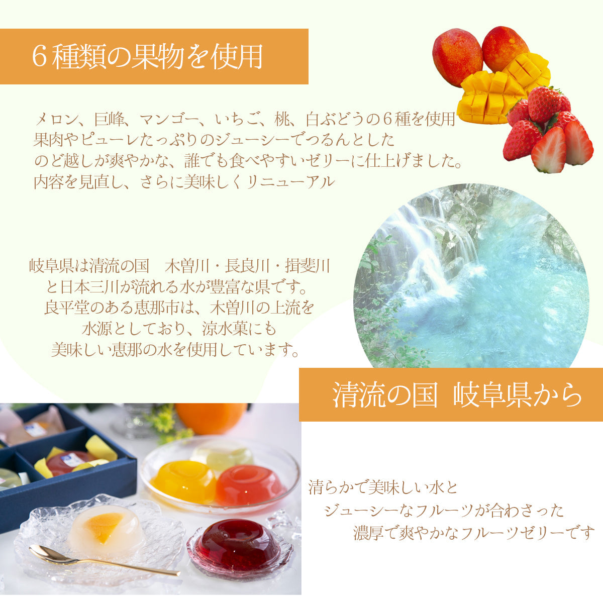 フルーツゼリー 岐阜の涼水菓 12個箱入 / 岐阜 良平堂