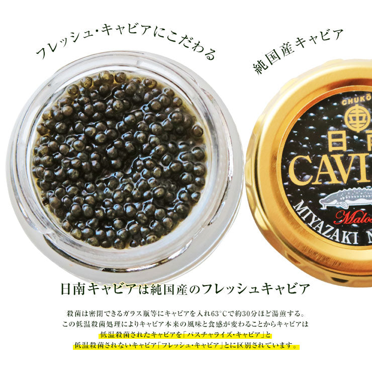 国産キャビア 宮崎県産 お試し フレッシュキャビア 生キャビア 日南キャビア(きゃびあ)  冷凍 チョウザメ 魚卵 塩分濃度3％以下 高級食材 甘味料不使用 防腐剤不使用 非加熱 世界三大珍味 低塩分 泡 食品 20gと100gは贈答用化粧箱入り 贈答 贈り物 高級ギフト 送料無料