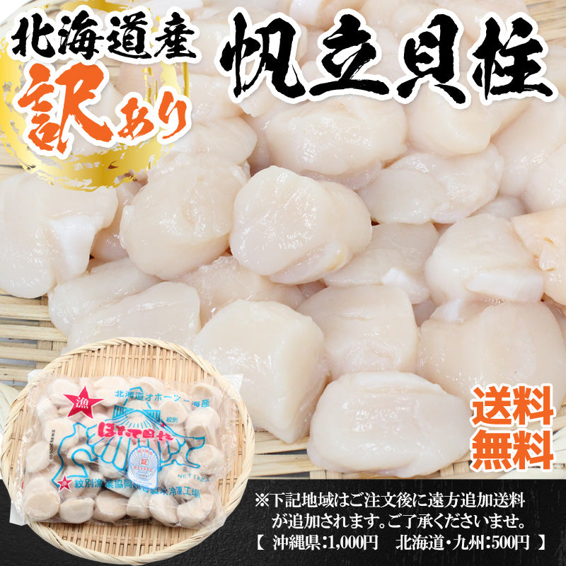 【 送料無料 】【数量限定】北海道産 訳あり 帆立貝柱 1kg 大粒 特Aフレーク お刺身 ほたて ホタテ バラ凍結