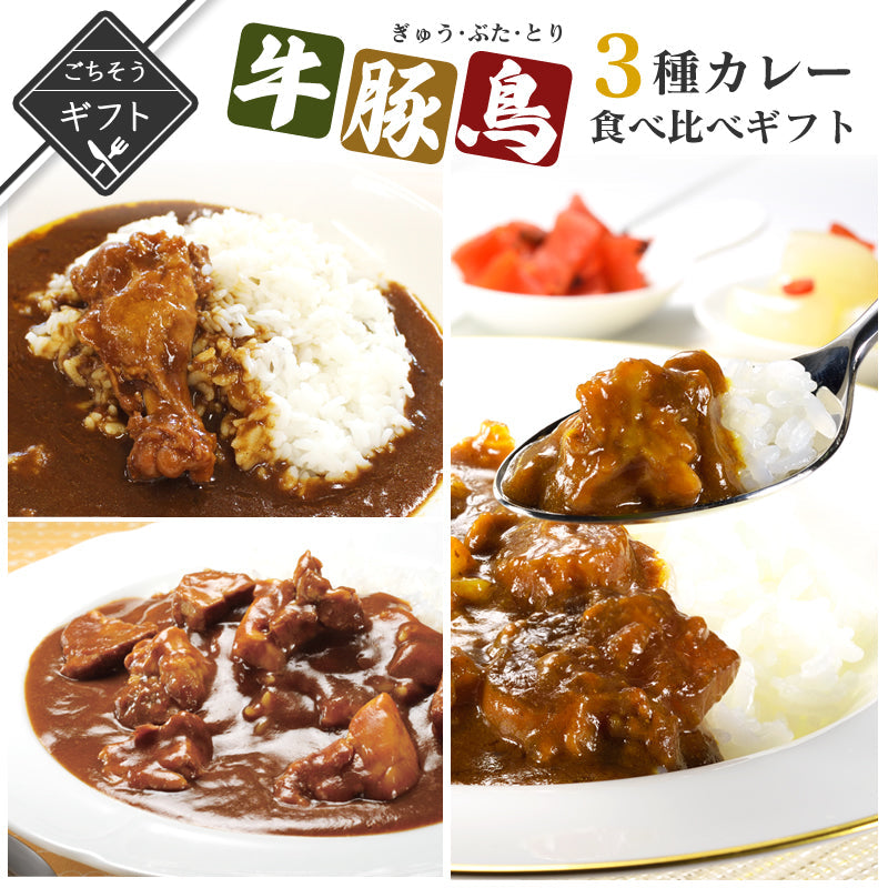 【ギフト】牛・豚・鳥！3種のカレー食べ比べギフト　(牛すじカレー/黒豚カレー/地鶏カレー) 【送料無料】【レトルト常温長期保存】