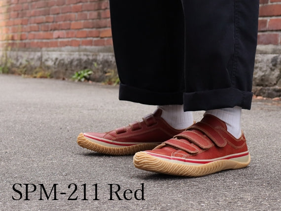 【ベルクロタイプで足に合わせてピッタリフィット！靴紐タイプにはない脱ぎ履きのしやすさで優しい履き心地のスニーカー】SPINGLE MOVE SPM-211 Red 靴 日本製ハンドメイドスニーカー サイズ交換可能 スピングルムーヴ