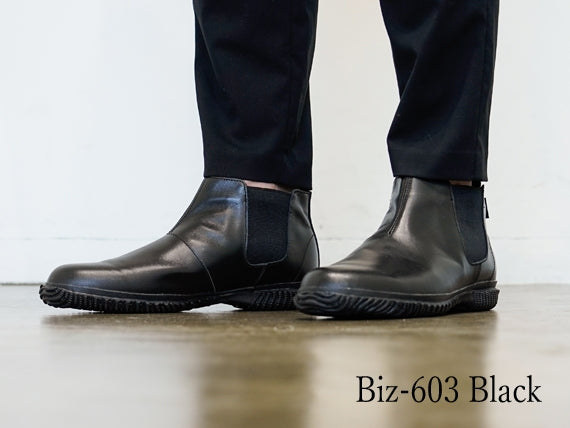【優れた防水透湿性能を誇るゴアテックスを搭載し、サイドゴアで脱ぎ履きしやすいビジネススニーカー】Biz-603 Black ブラック サイズ交換可能 スピングルビズ SPINGLE Biz 靴