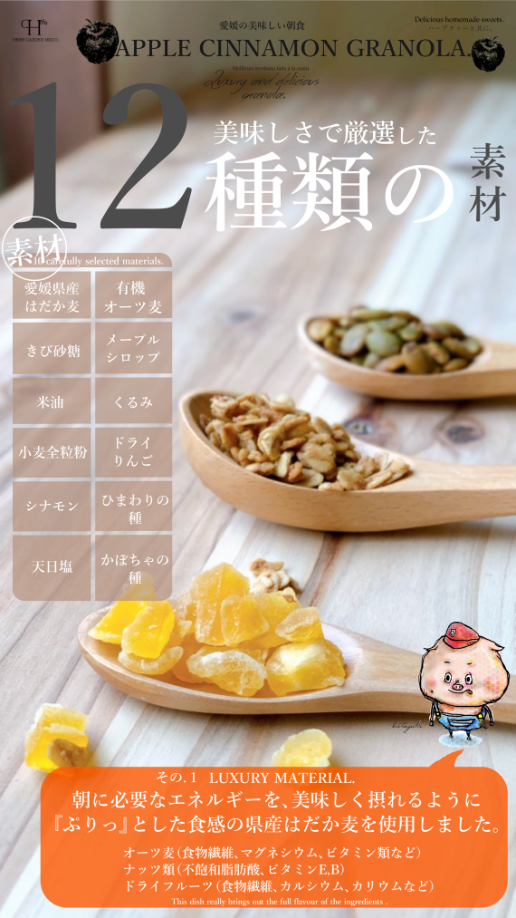 愛媛県産はだか麦のさくさくグラノーラ　「 アップルシナモン」