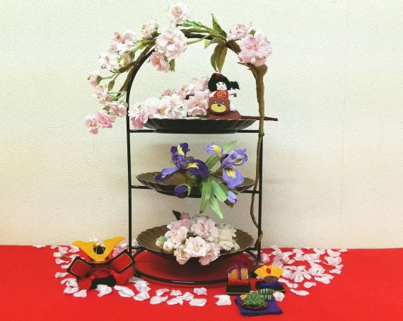 【ひな飾り・端午の節句飾り】春の花飾り三段セット(桜・スイセン・菖蒲)送料無料