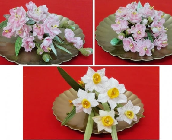 【ひな飾り】春の花飾り三段セット(ももの花・スイセン)送料無料