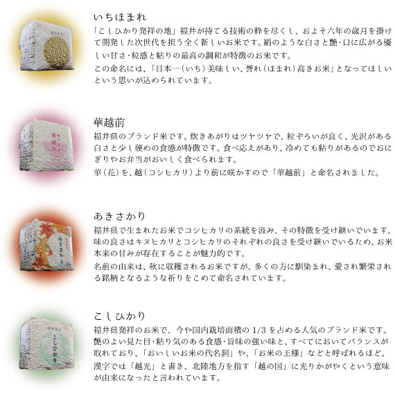 【贈答】福井県産お米４種　キューブ2合（300g）　６個セット