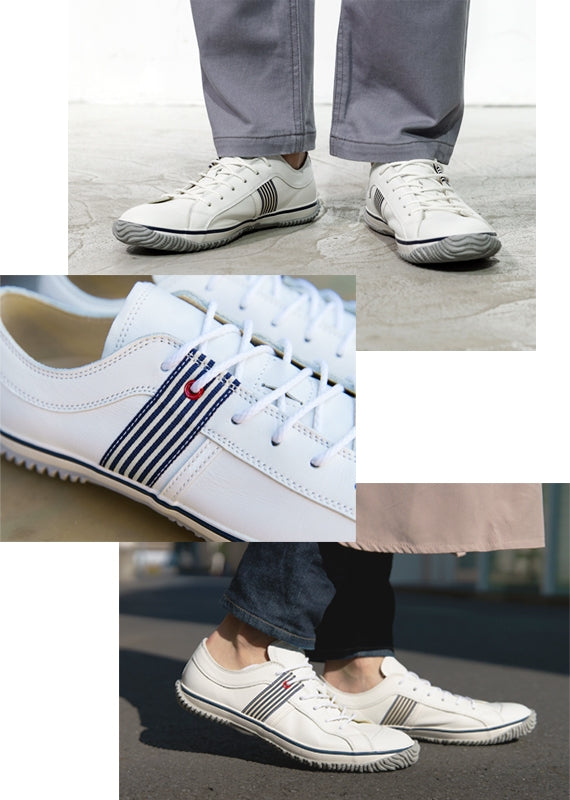 【柔らかく「ふわっ」と包み込まれるような履き心地の国産ハンドメイドスニーカー】SPINGLE MOVE SPM-168 White/Navy 靴 スピングルムーヴ