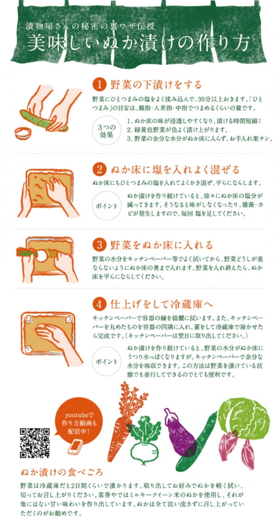 菜香や■ミルキークィーン品種■茨城県産■有機栽培米使用■「ミルキークイーン米ぬか床」９００ｇ（簡単に出来るお手入れのレシピ・タッパー容器付き）