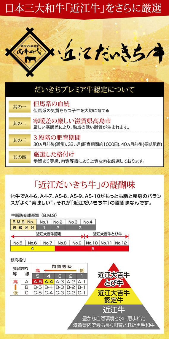 近江牛肩みすじすきやき　　　　500ｇ　　　　　　　　　　　創業明治29年 大吉商店 自社牧場