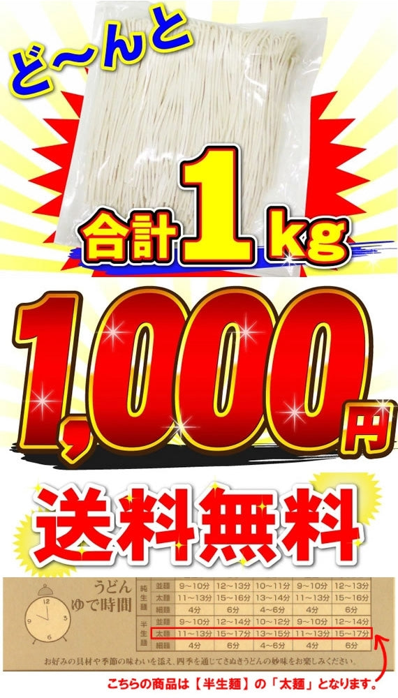 【お試し】1000円ポッキリ 送料無料 極太麺バージョン！【訳あり】半生極太讃岐うどん1000g 規格外ですが味は本場さぬきうどん！ご家庭用にいかがですか？しかも送料無料 訳あり 食品 うどん ポスト投函便での配送(代金引換-後払い不可・着日指定不可)【半生麺】【太麺】