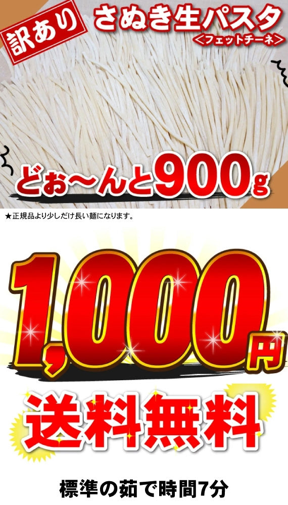 1000円ポッキリ 送料無料 訳ありバージョン！【送料無料】【本場讃岐うどん製法】さぬき生パスタ（フェットチーネ）900g 訳あり 食品 ポスト投函便での配送(代金引換-後払い不可・着日指定不可)