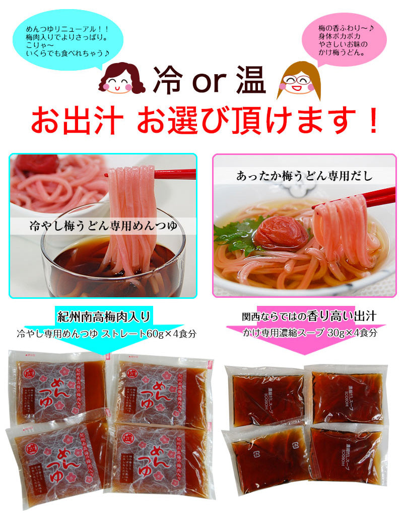 梅うどん 4食スープ付（お出汁選べる！⇒冷やしうどん用めんつゆ付き・かけうどん専用おだし付き）